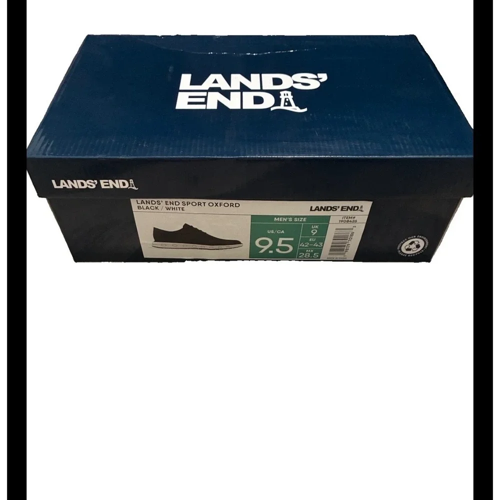 Lands End Sport Oxford Mens Black White Leather Sneakers Shoes 9.5 1908426